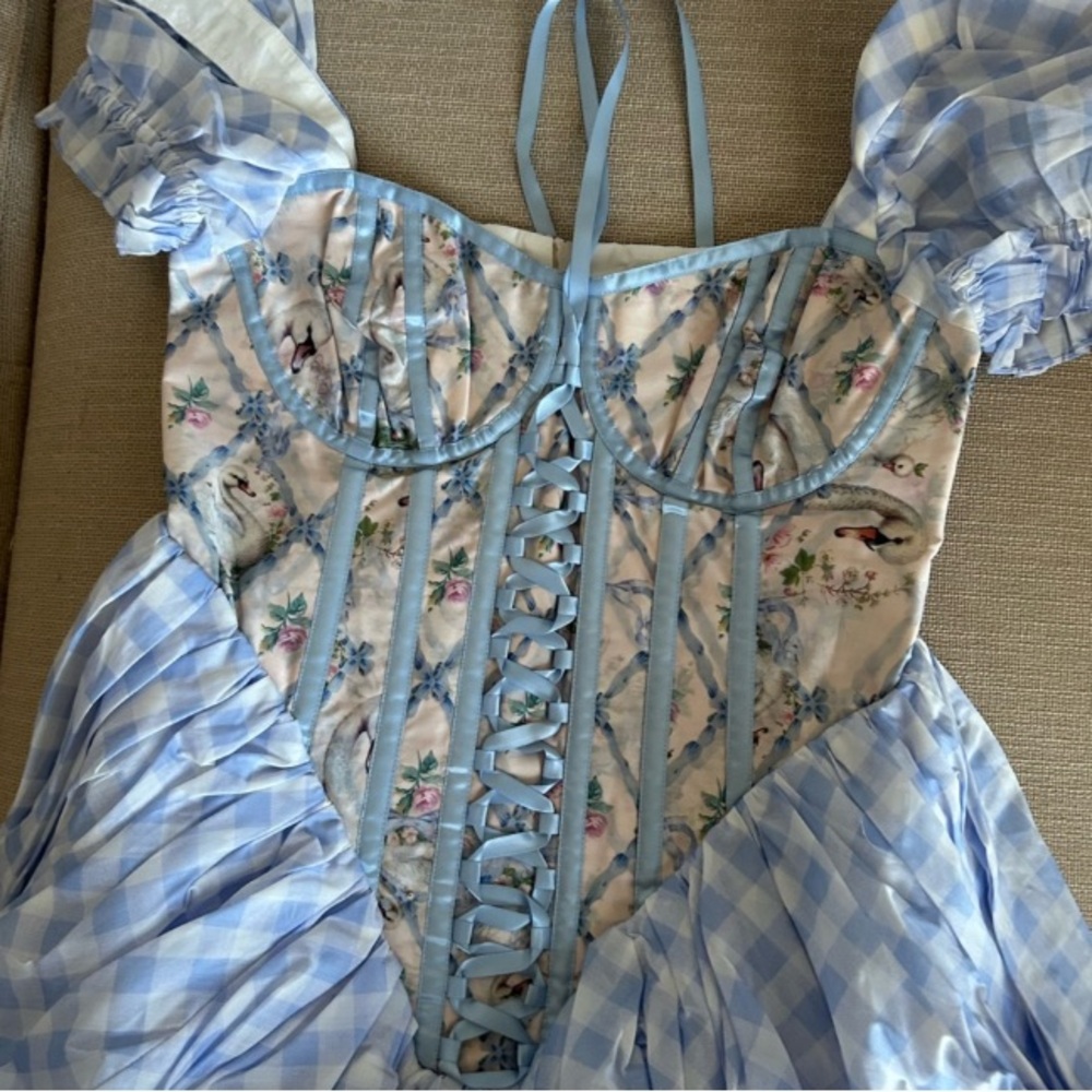 LIMITED Selkie The Swan Trellis Song Mini Dress Short Sleeve Version Medium - Picture 7 of 13